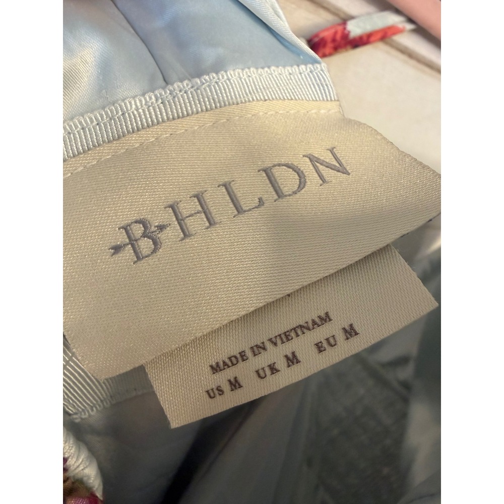 BHLDN Floral Ikat Satin Midi Dress Light Blue Red Orange Green Size M NWT - Picture 3 of 6
